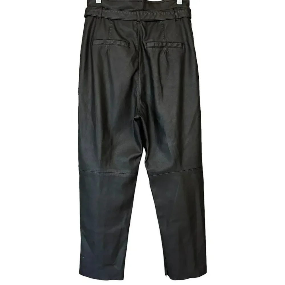 Free People Black Vegan Leather High‎ Tie Waist Paper Bag Cropped Pants Womens 6